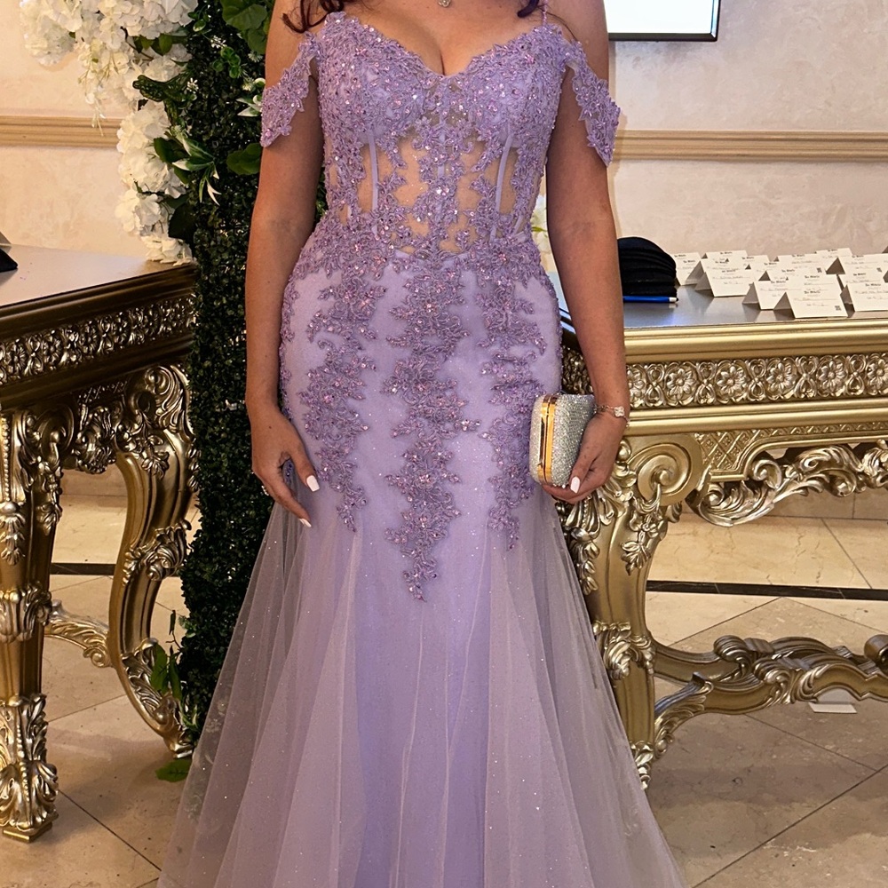 Elegant Purple Gown with Lace and Sequins